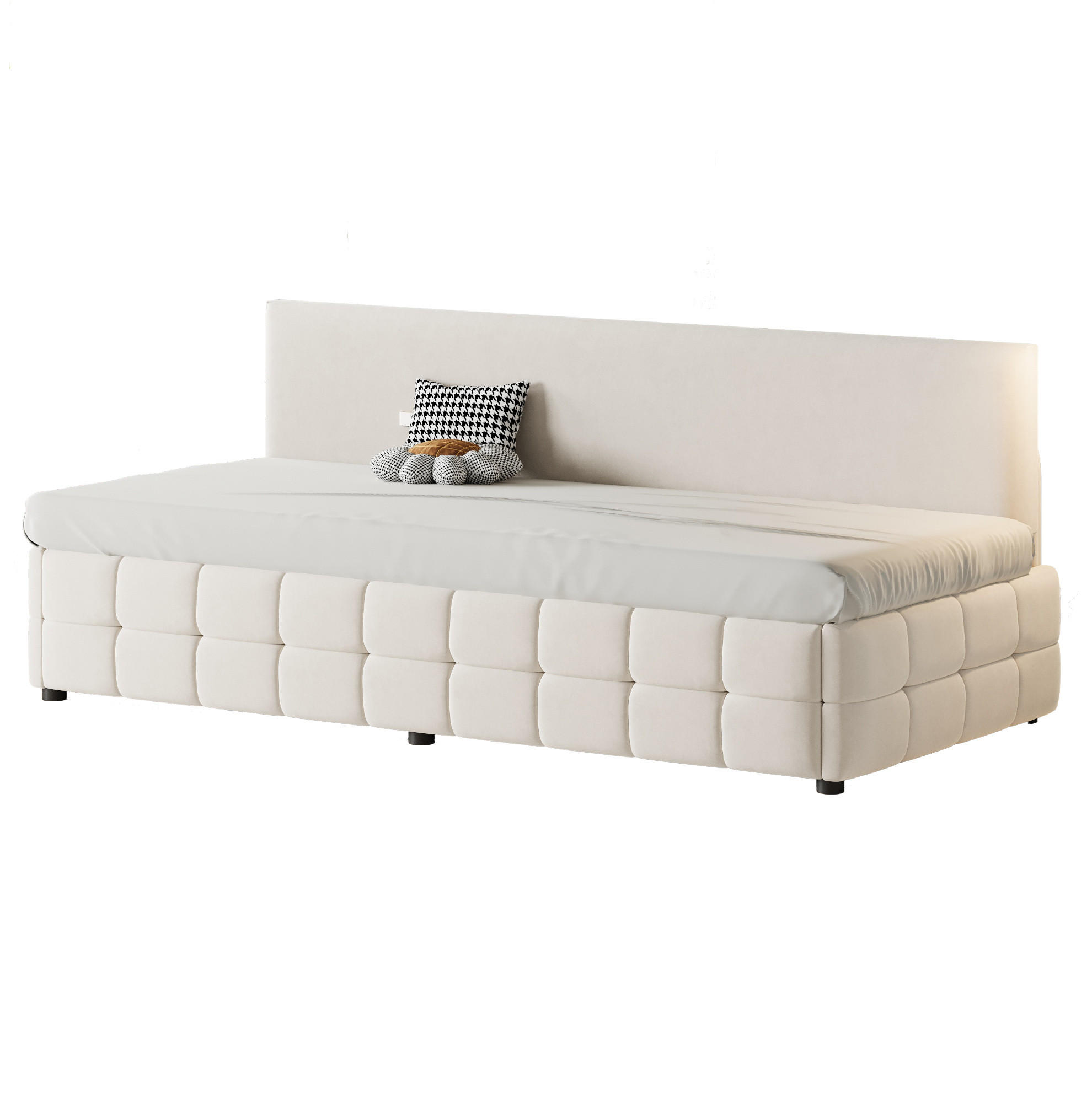 POLSTERBETT Schlafsofa 90/200 cm aus Samt mit hydraulischem Stauraum Beige - Beige, Textil (90/200cm) - Modenvie