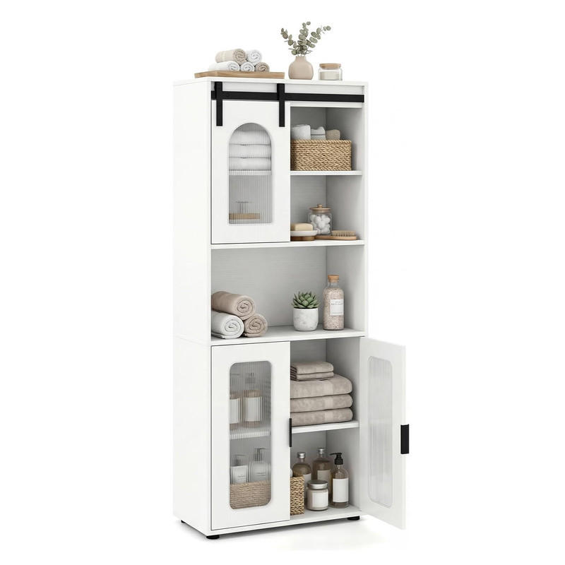 Costway Badezimmerschrank Weiß 60x150x30 cm