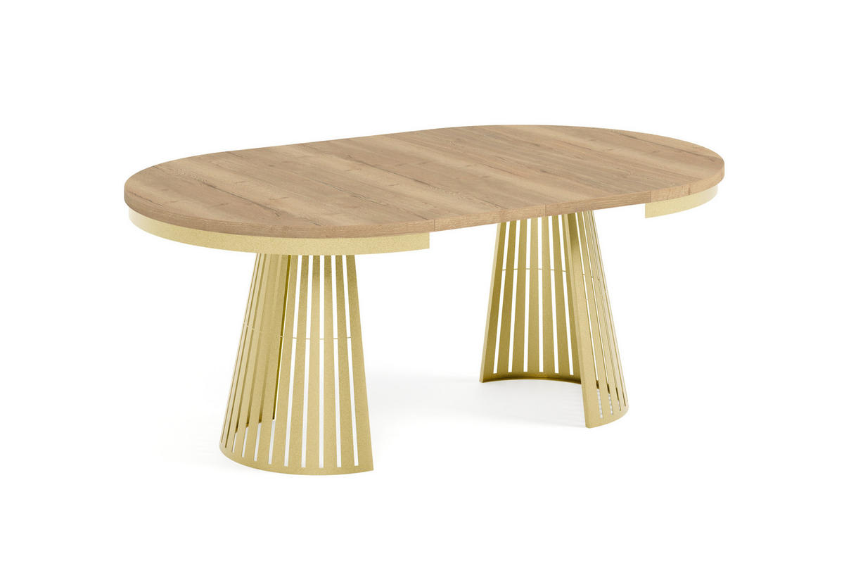 ESSTISCH Cone Bis - Hellbraun/Goldfarben, Holzwerkstoff/Metall (120/120/76cm) - Meblini