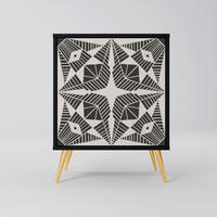 SIDEBOARD MONOCHROME NEXUS, Schwarz, 57,5x42x75,5 cm, Goldfarbene Metallfüße - Goldfarben/Multicolor, Holzwerkstoff/Metall (57.5/75.5/42cm) - SpaceRebels
