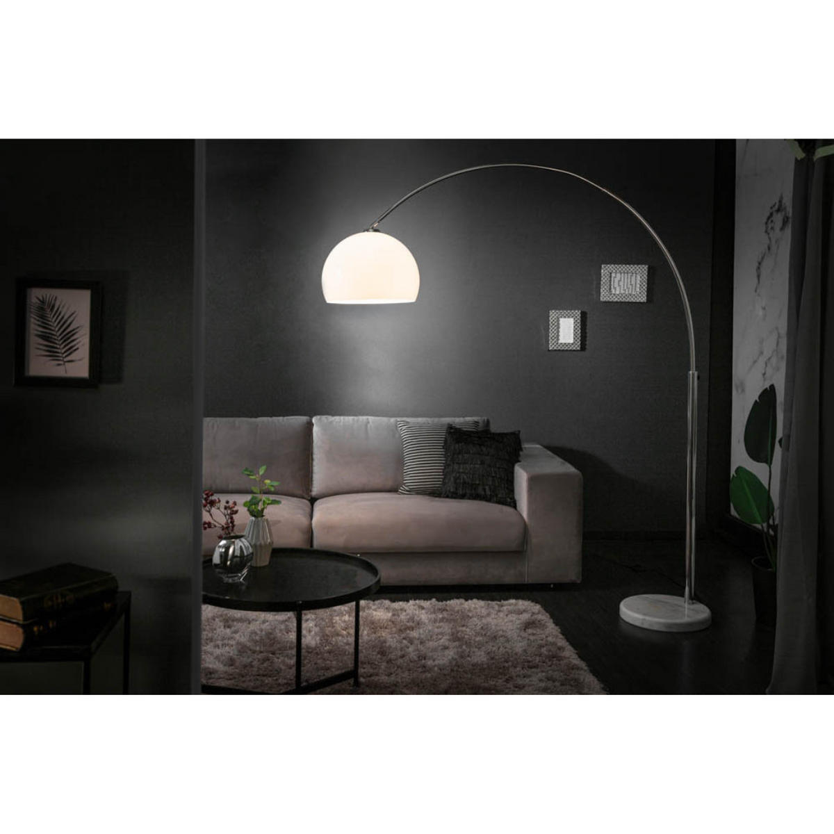 BOGENLAMPE LOUNGE DEAL Marmor Weiß 175-205 cm - Silberfarben/Weiß, Kunststoff/Stein (40/150/175cm) - riess-ambiente