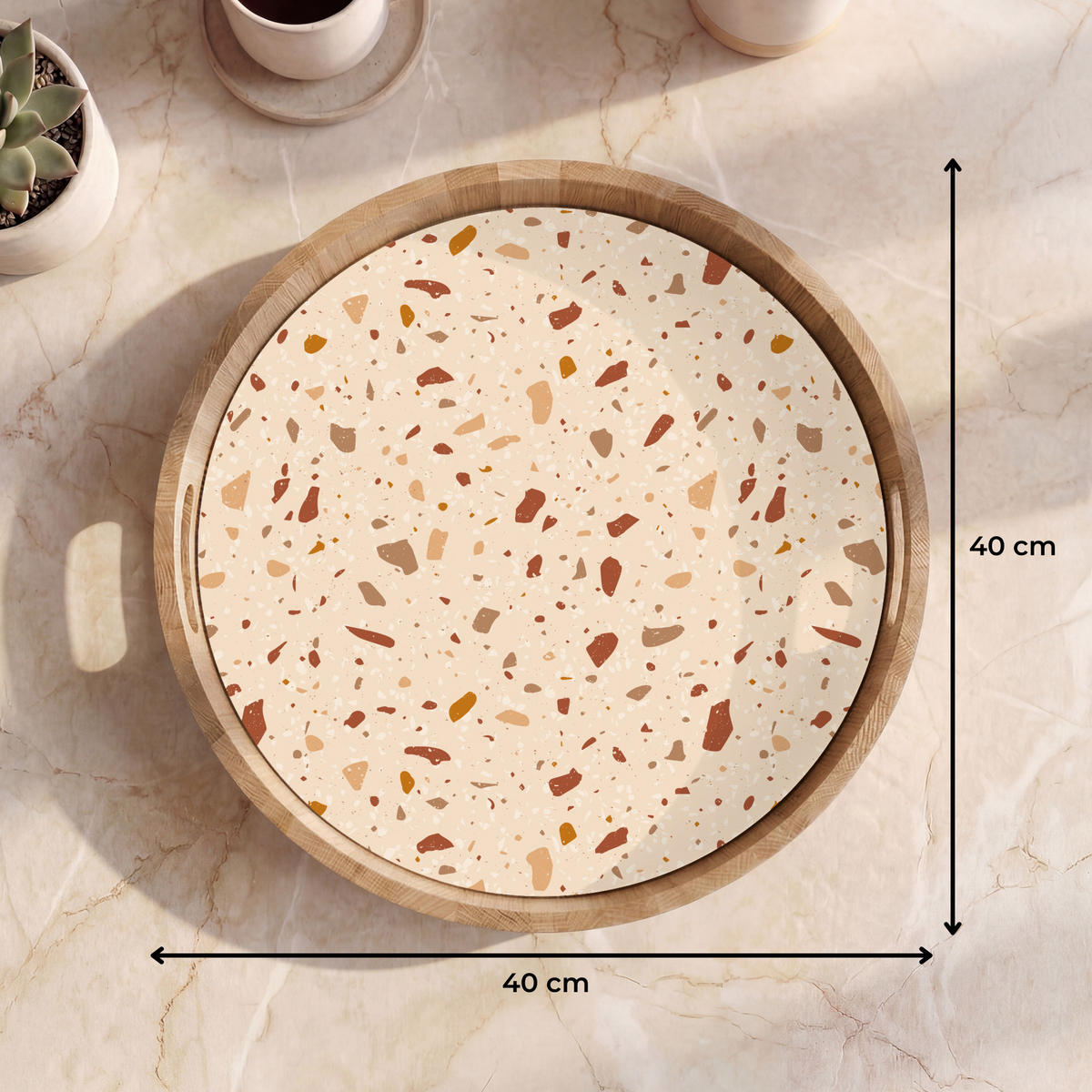 TABLETT - Terrazzo - Muster - Bunt - Stein - 40x40 cm - Beige, Holz (40/5/5cm) - OnlyWow