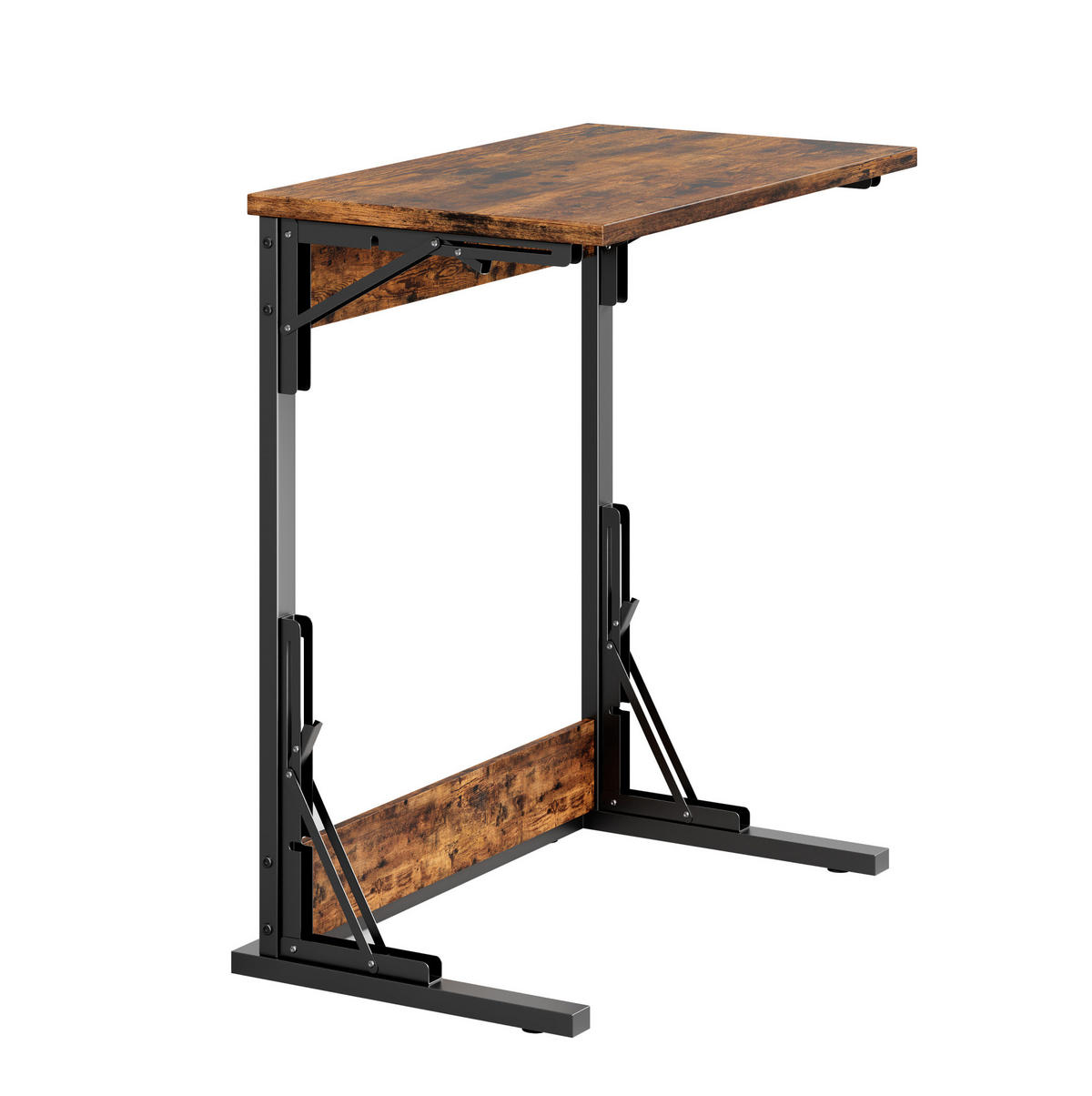 BEISTELLTISCH 60/37/71 cm platzsparend, faltbar mit verstellbaren Füßen und Metallgestell, Rustikales Braun - Braun, Holzwerkstoff (60/37/71cm) - Redom