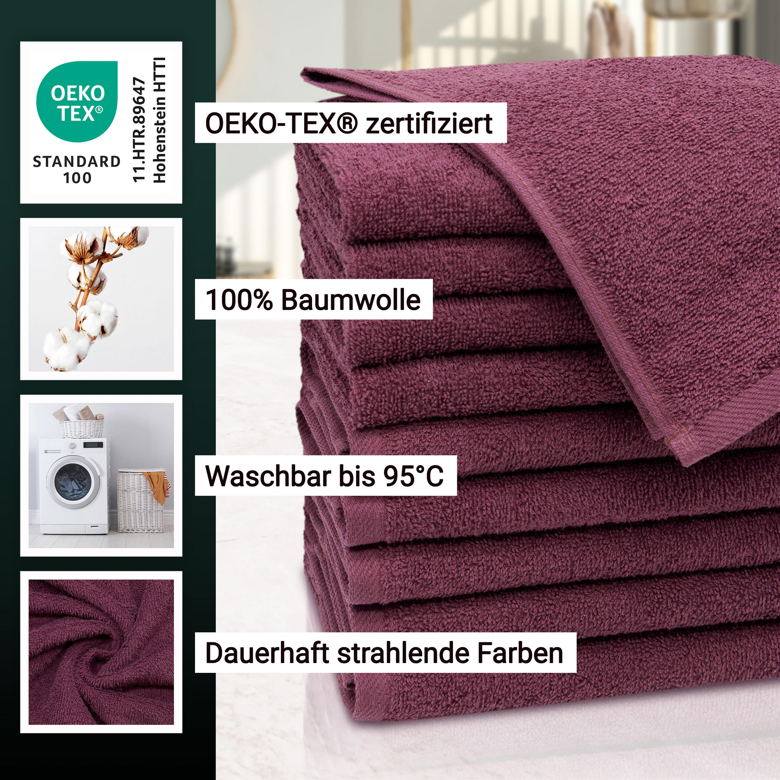 GÄSTETÜCHER, 10er-Set, 30x50 cm, 100% Baumwolle, Rot - Brombeere, Textil (30/50cm) - Zollner