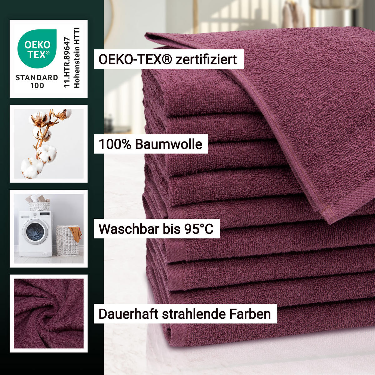 GÄSTETÜCHER, 10er-Set, 30x50 cm, 100% Baumwolle, Rot - Brombeere, Textil (30/50cm) - Zollner