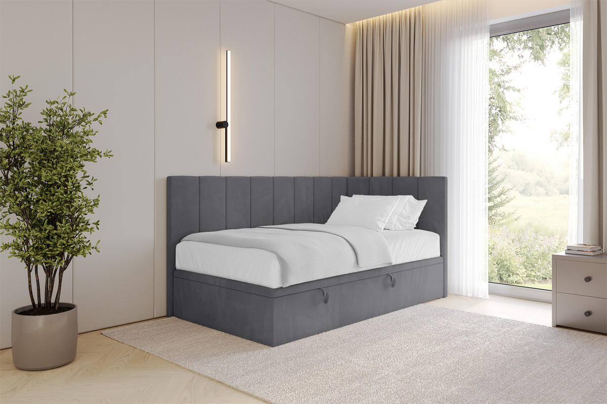 EINZELBETT Jugendbett mit Bettkasten Links, ohne Matratze - LOVY 100x200 Dunkelgrau - Dunkelgrau, Holzwerkstoff/Textil (100/200cm) - ALTDECOR