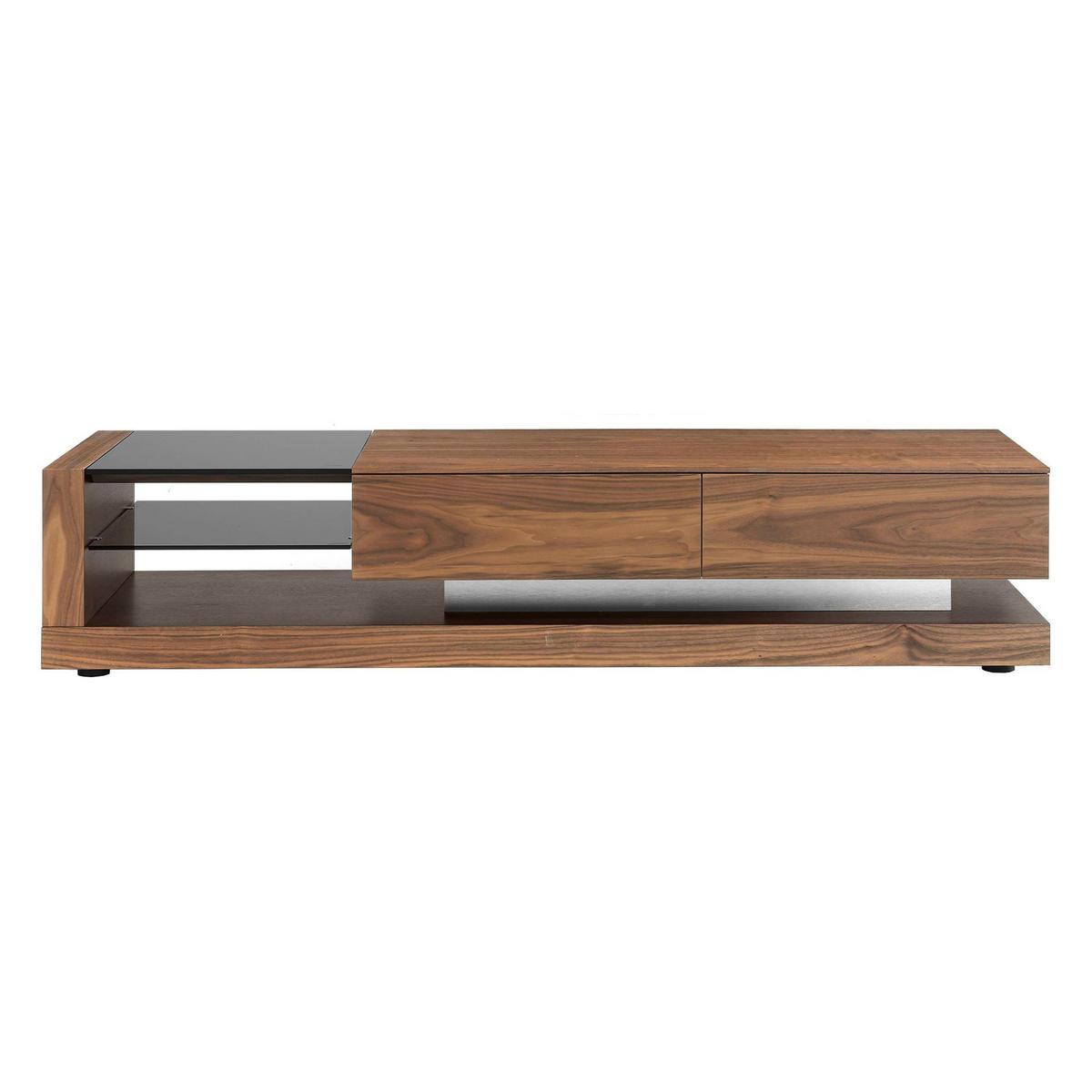 TV-ELEMENT TV-Schrank Nussbaum, polierter Stahl und schwarze Glasplatte 200/45/38 cm - Walnussfarben/Schwarz, Holz/Metall (200/38/45cm) - ANGEL CERDA