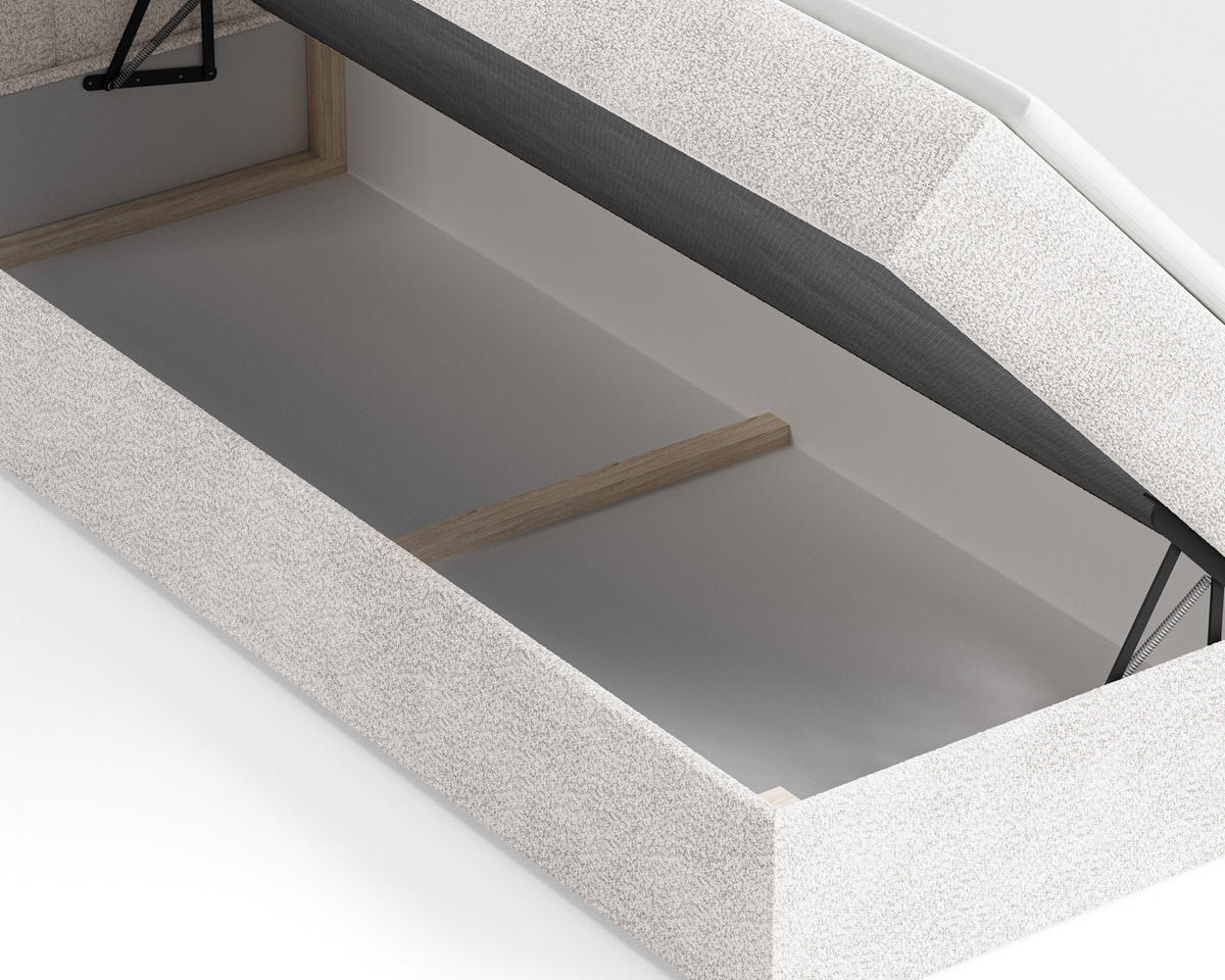 BOXBETT 01 140 x 200 cm - Arena – Stilvoll und bequem Mit Bettkasten, PU-Topper, Federmechanismus, waschbarer Bezug - Weiß, Holz (140/200cm) - ROYAL24_MARKT