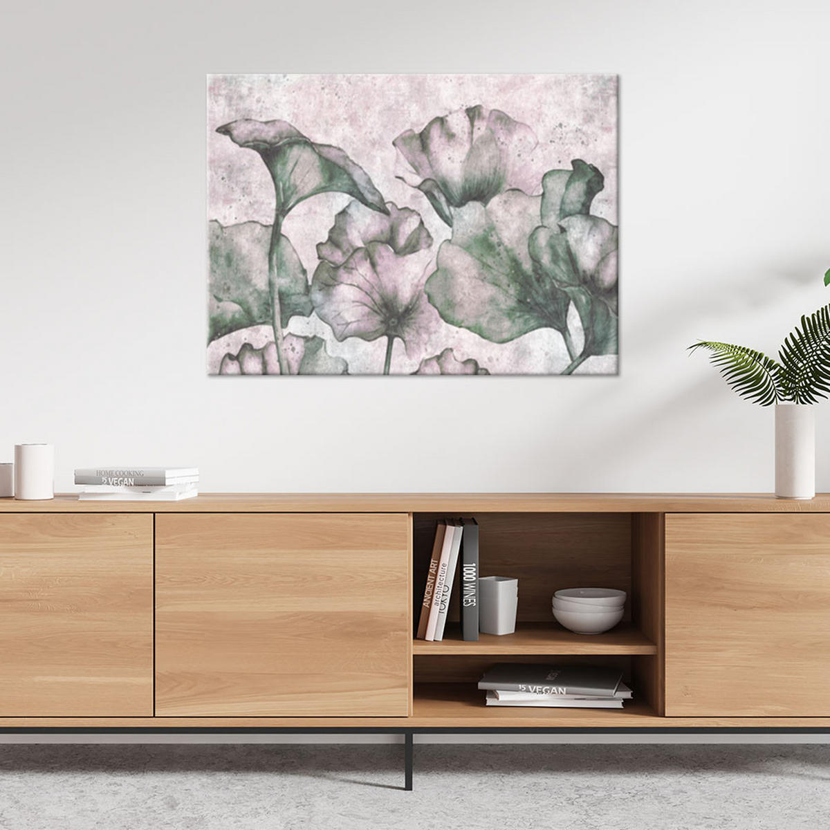 WANDBILD blätter auf konkretem hintergrund - Grau, Textil (60/40cm) - Feeby