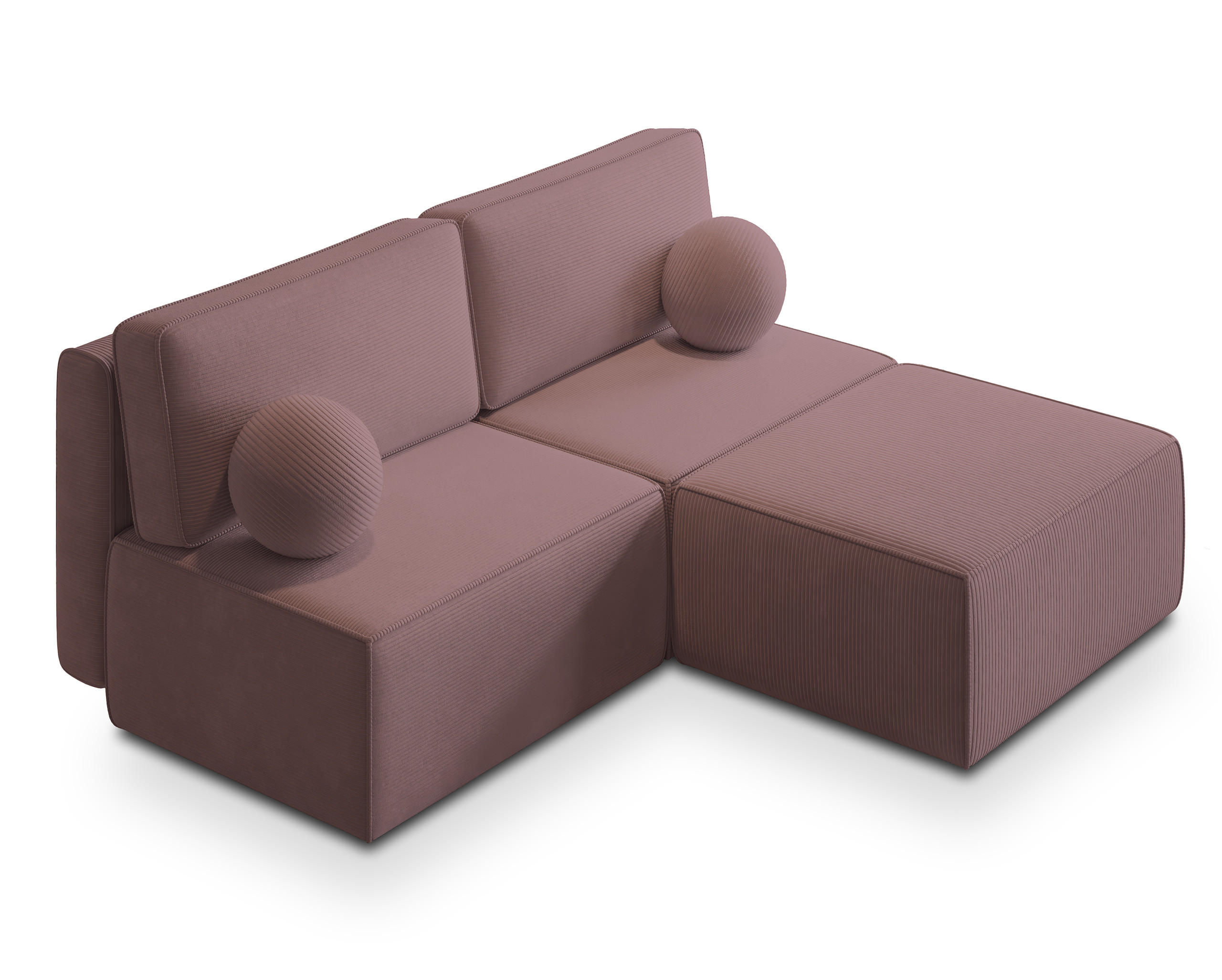 ECKSOFA VARNA P Lila Kordstoff mit Schlaffunktion - Lila, Holz (196/158cm) - MASSENO