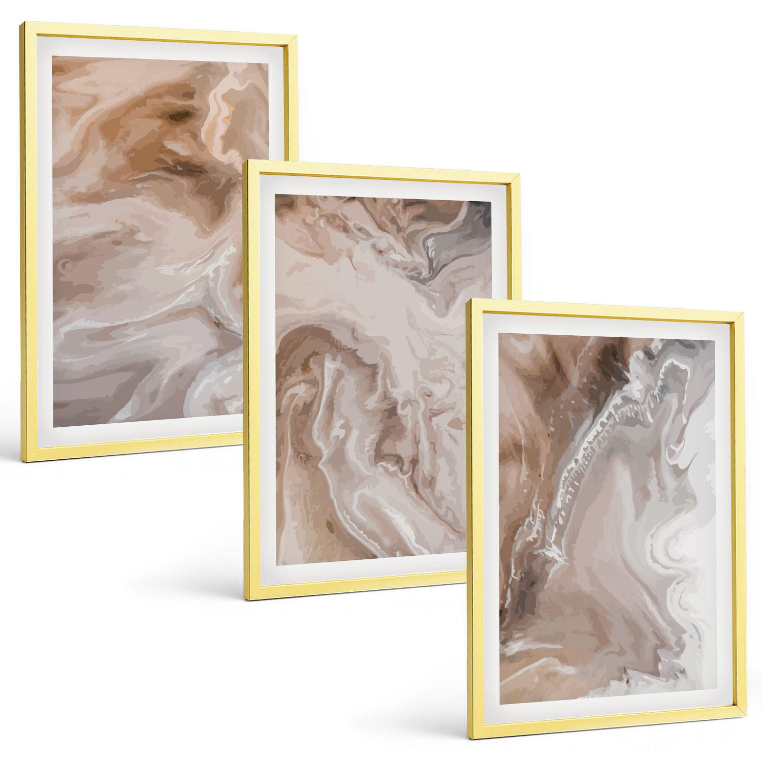 BILDER SET 3er Set - 40x60 cm Goldrahmen - Abstrakter Marmorstein - Goldfarben, Kunststoff (40/60cm) - TULUP