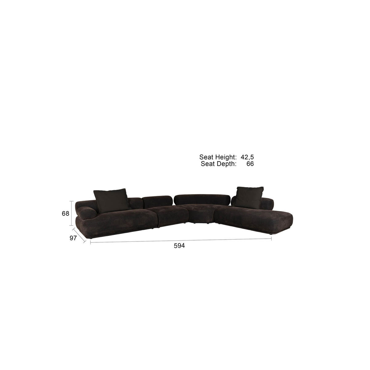 SOFA 7,5-SITZER Rembrandt Links Dunkelbraun - Braun, Kunststoff (594/97cm) - Zuiver