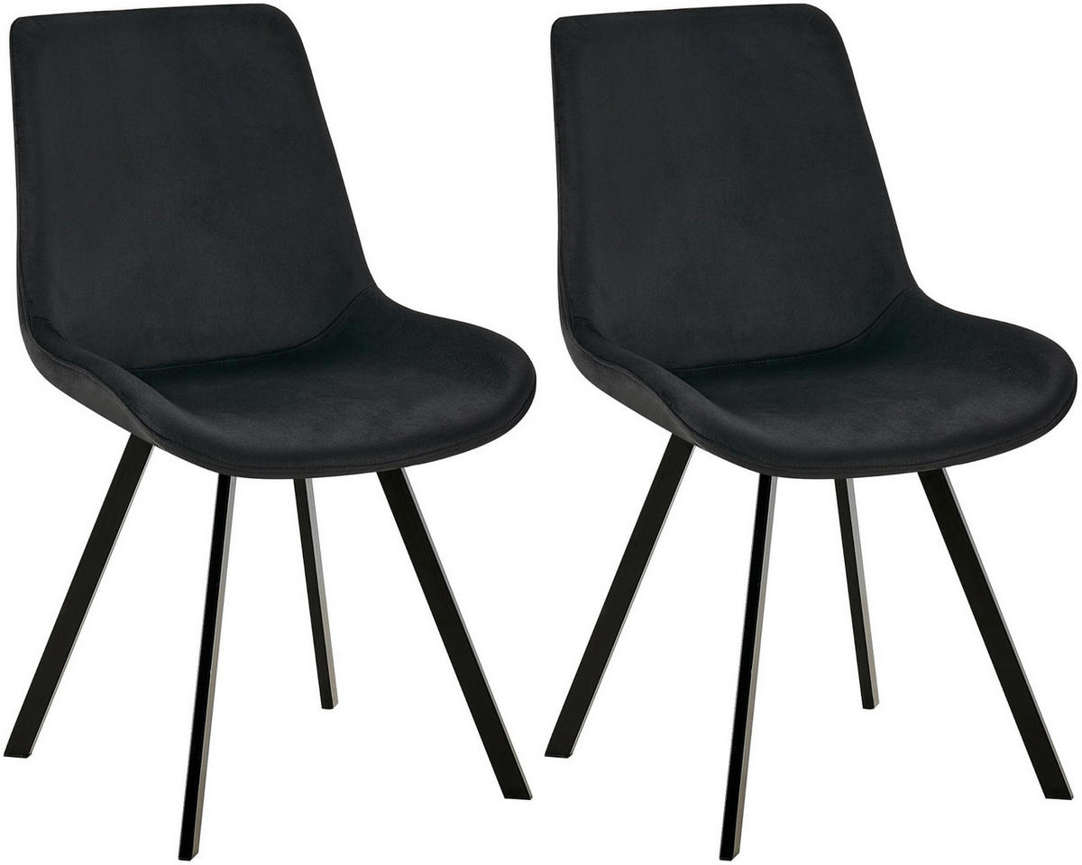 STUHL 2er Set Samt schwarz - Schwarz, Textil/Metall (53/89/59cm) - CLP