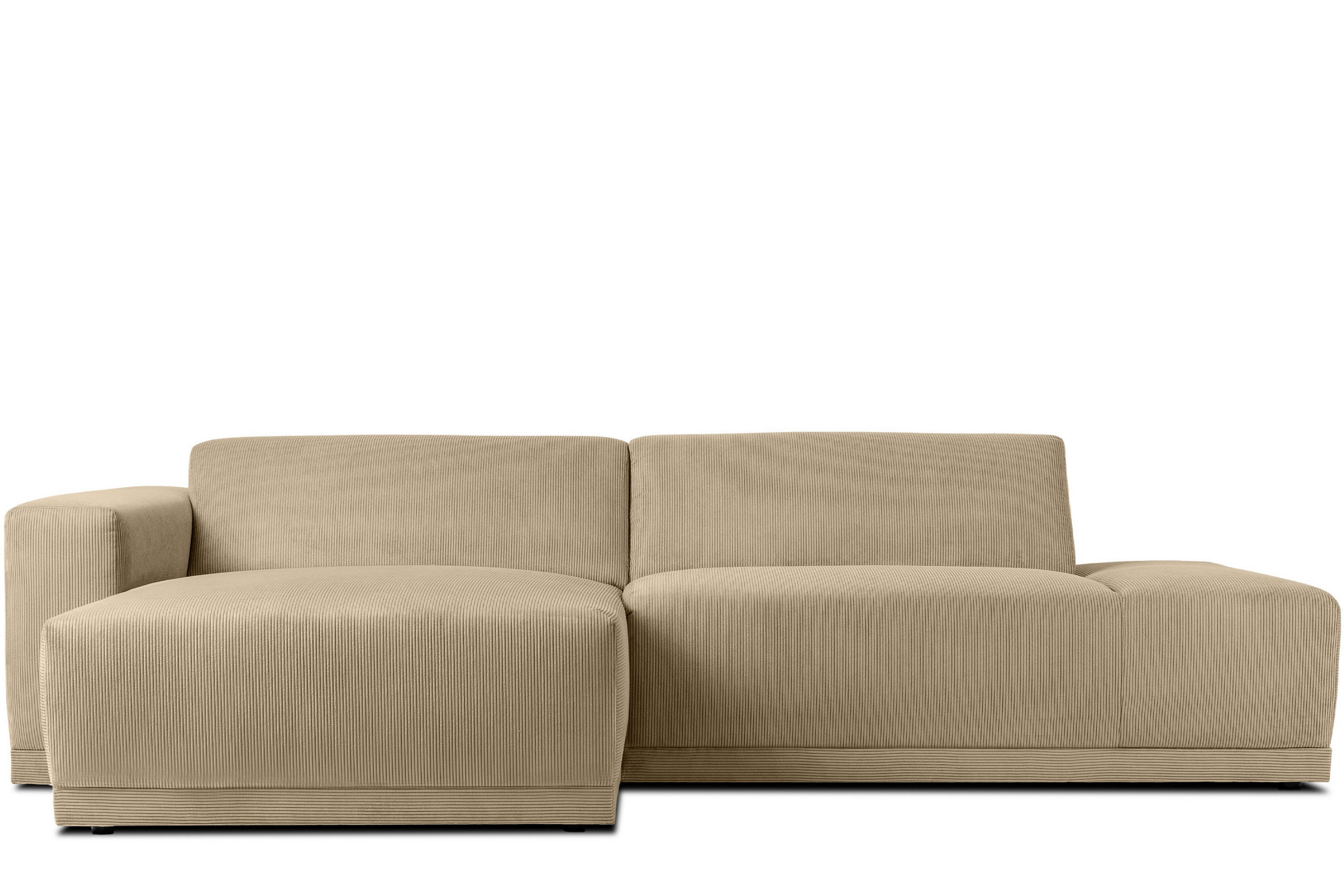 ECKSOFA-LINKS MUDI in moderner Optik mit hochwertigem Kaltschaum, Cord-Stoff, beige - Beige/Schwarz, Textil (280/160cm) - KONSIMO®