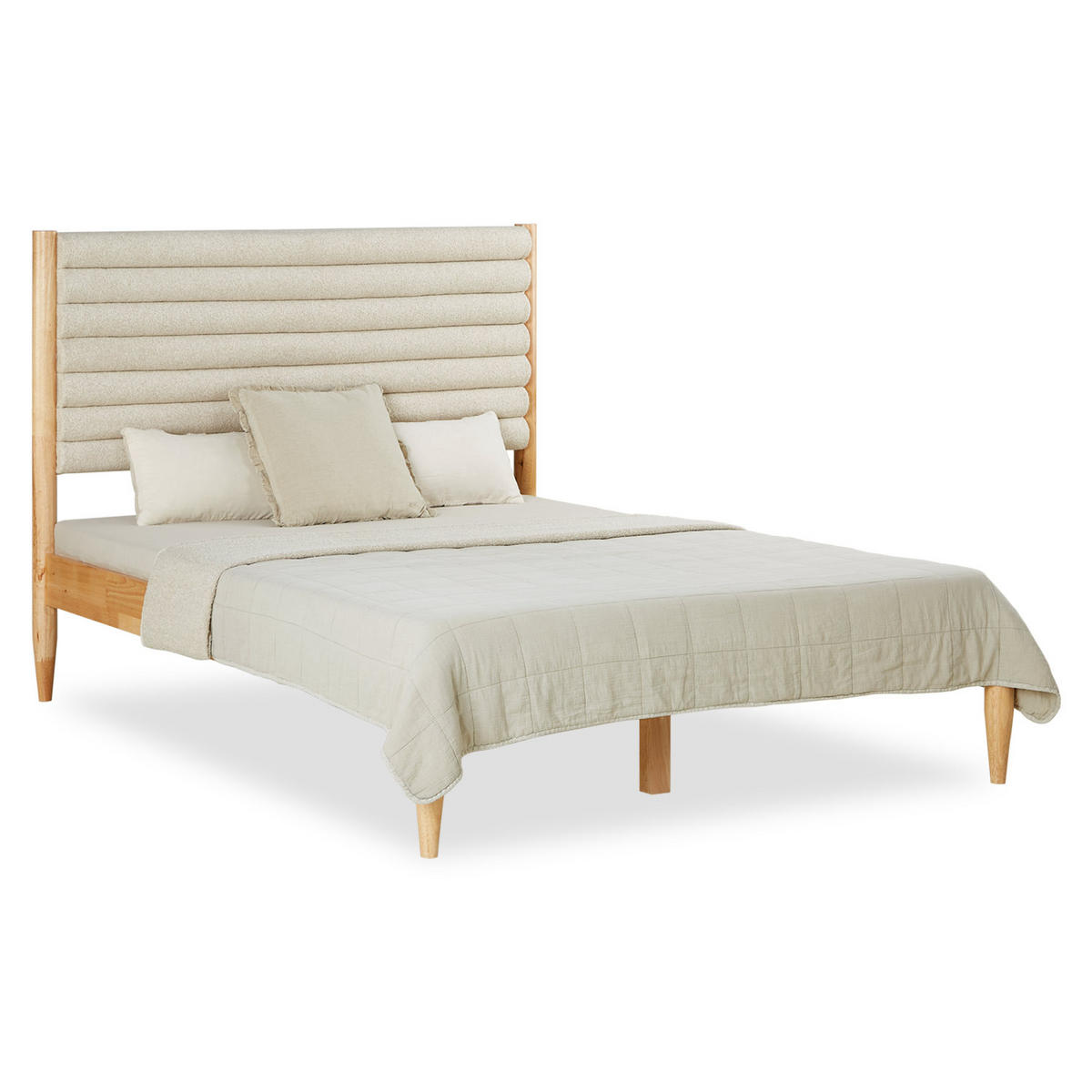 POLSTERBETT mit Matratze 140/200 cm in Beige - Naturfarben, Holz (140/200cm) - Homestyle4u