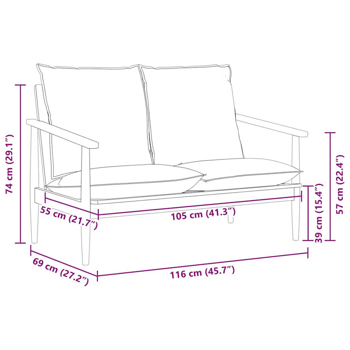 2-SITZER-SOFA Echtleder Akazienholz Braun - Braun, Leder (116/74/69cm) - vidaXL