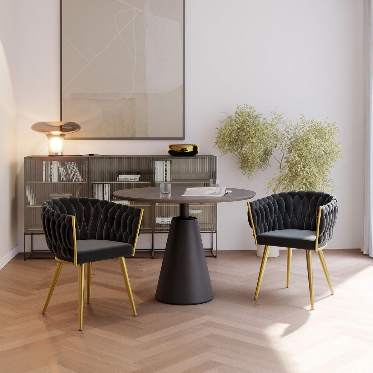 ESSZIMMERSTUHL 2er Set Astano,60,5 x 55 x 75 cm,schwarz/gold - Goldfarben/Schwarz, Textil (60.5/75/55cm) - tectake