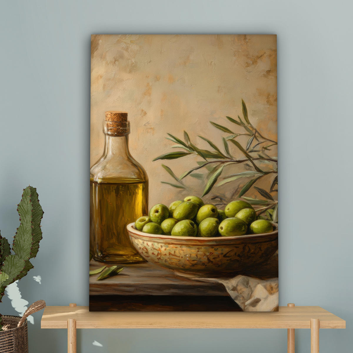 LEINWANDBILD Oliven - Stilleben - Vintage 60x90 cm - Olivgrün, Textil (60/90cm) - MuchoWow