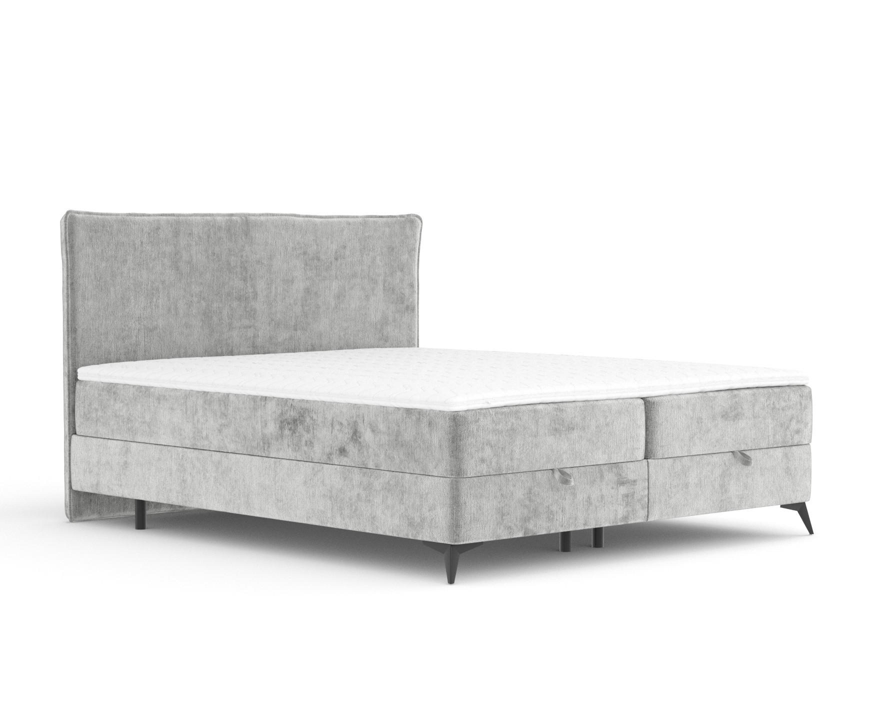 BOXBETT Peru Hellgrau 180/200 cm im Chenille-Stoff - Hellgrau/Schwarz, Holz/Holzwerkstoff (180/200cm) - Maison de Reve