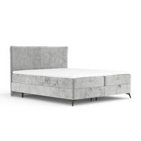BOXBETT Peru Hellgrau 180/200 cm im Chenille-Stoff - Hellgrau/Schwarz, Holz/Holzwerkstoff (180/200cm) - Maison de Reve