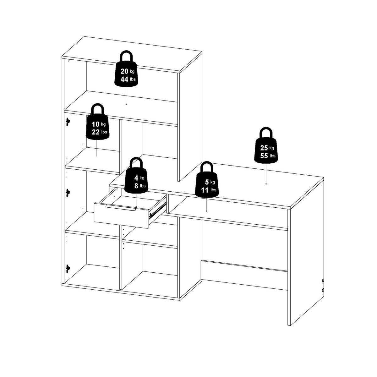 SCHREIBTISCH Eiche, Weiß 60.35/162.8/155.4 cm - Braun, Holzwerkstoff (60.35/162.8/155.4cm) - DMORA