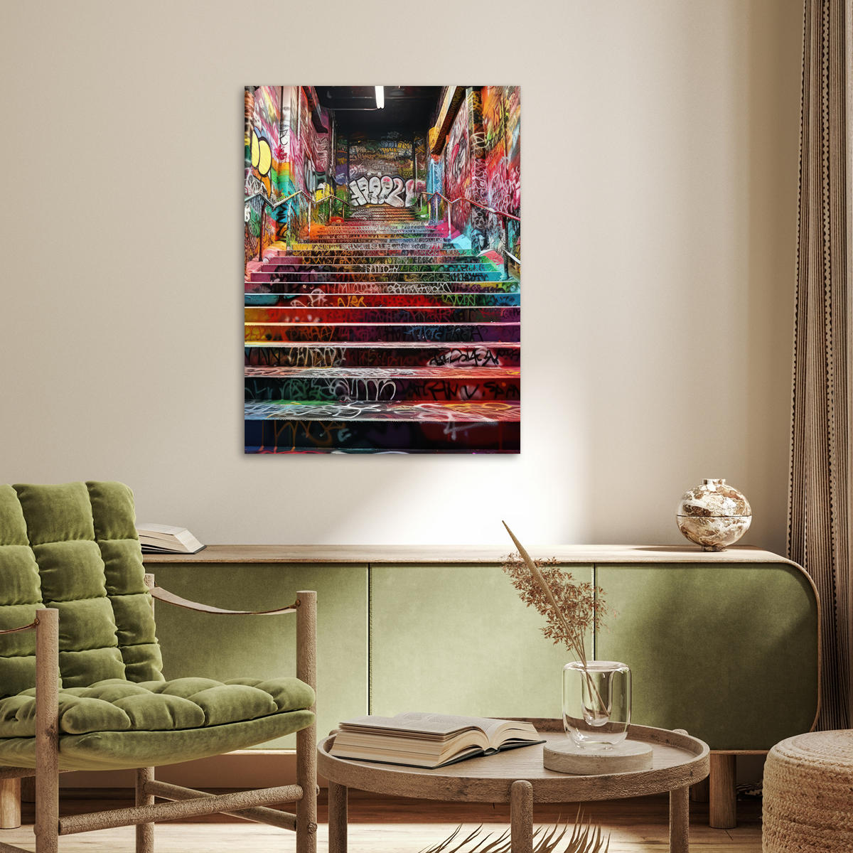 POSTER Treppe - Graffiti - Farben - Kunst 60x80 cm - Multicolor, Papier (60/80/0.1cm) - MuchoWow