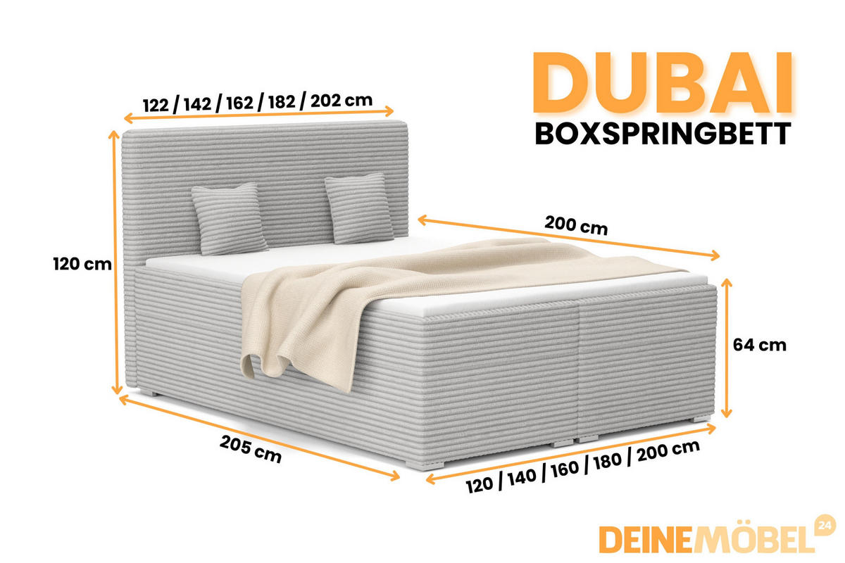 BOXBETT DUBAI 200/200 in Hellgrau H3 - Hellgrau, Holz/Holzwerkstoff (200/200cm) - Deine Möbel 24