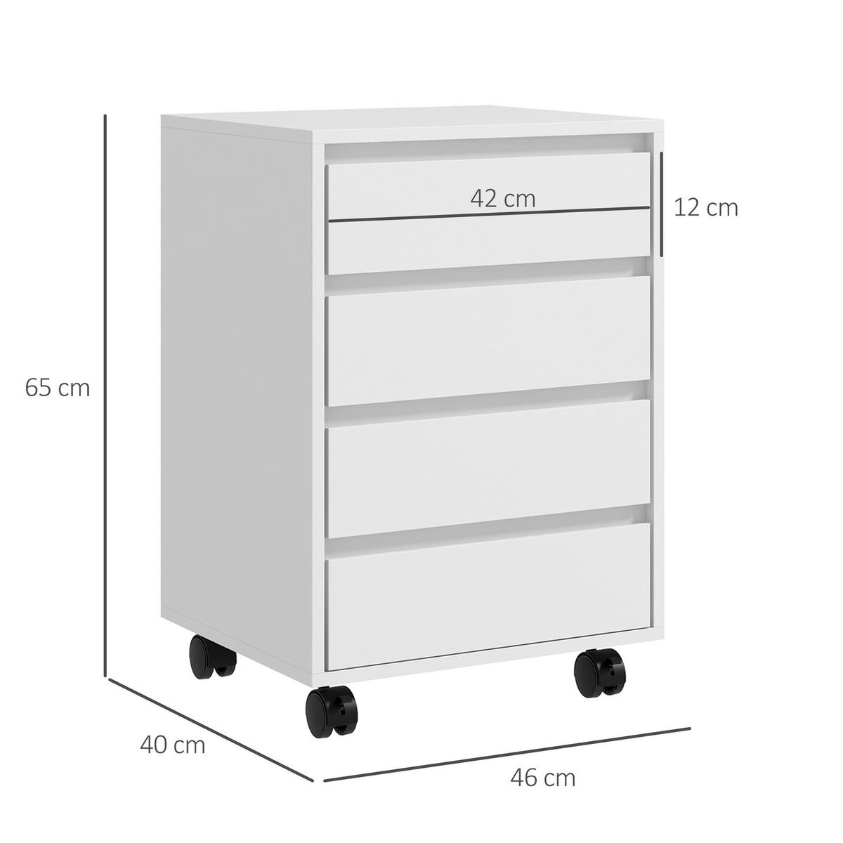 ROLLCONTAINER DE-14425 4 Schubladen, rollbar Weiß - Weiß, Holzwerkstoff (40/65/46cm) - ComfortXL