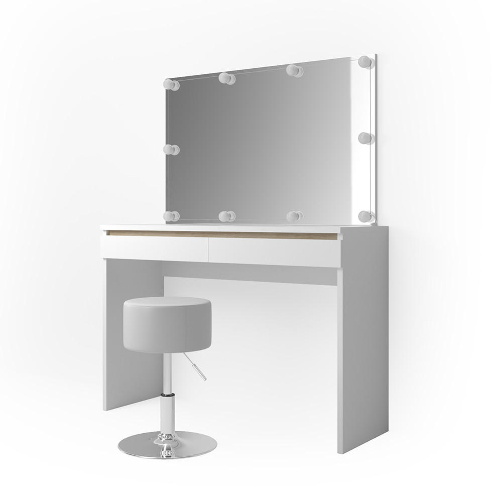 SCHMINKTISCH Emma Weiß 120 cm mit LED Beleuchtung und Hocker - Weiß, Holzwerkstoff (120/83/41.8cm) - Vicco