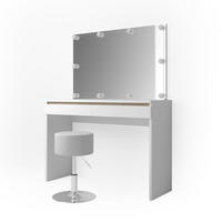 SCHMINKTISCH Emma Weiß 120 cm mit LED Beleuchtung und Hocker - Weiß, Holzwerkstoff (120/83/41.8cm) - Vicco