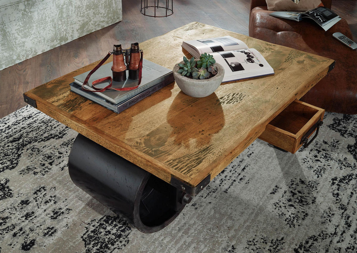 COUCHTISCH Mango 110x80x43 natur lackiert RAILWAY #105 - Naturfarben, Holz (110/80/43cm) - Massivmoebel24