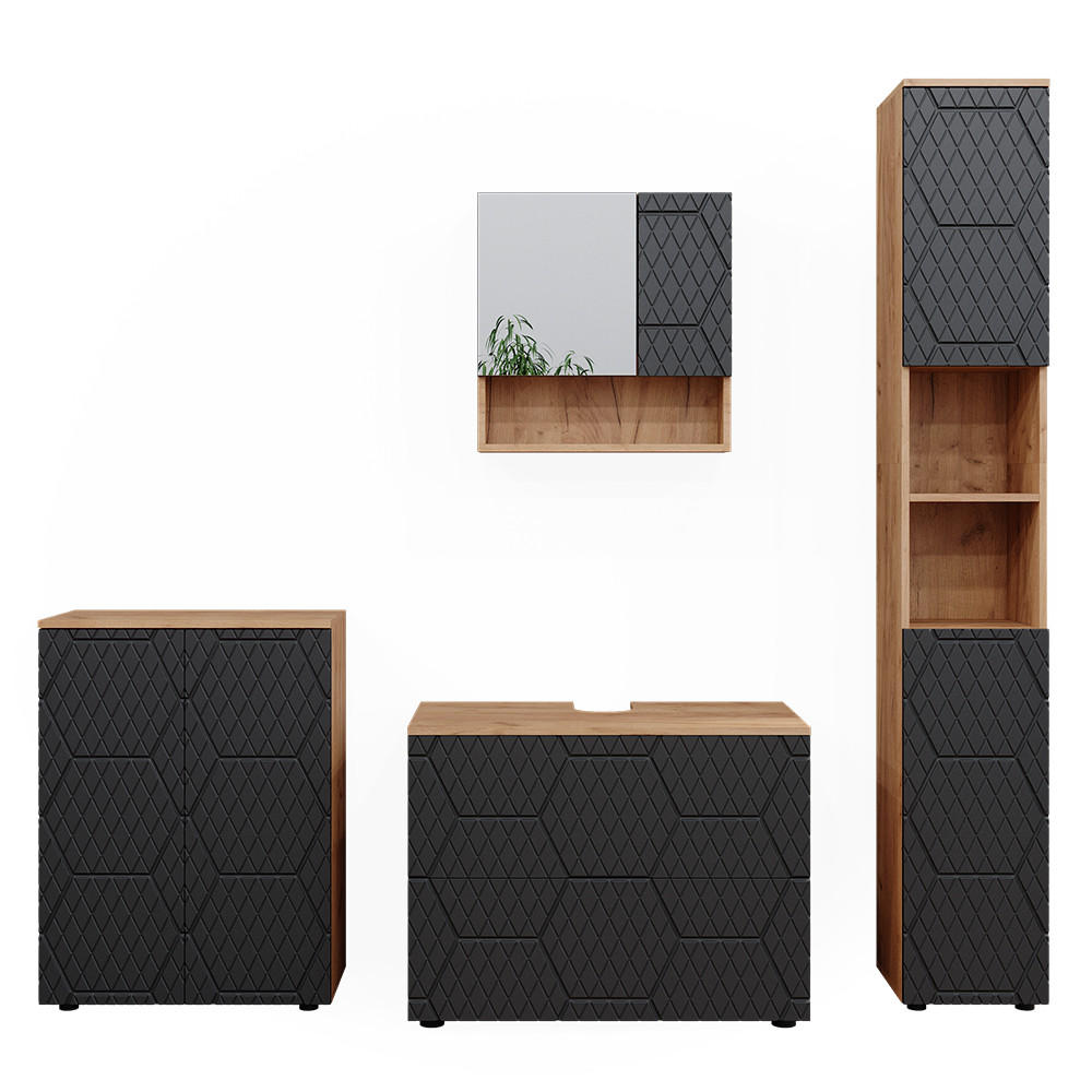 BADMÖBEL-SET Irma Anthrazit gestreift 4 Teile - Honigeiche/Anthrazit, Holzwerkstoff (80/58/41cm) - Vicco