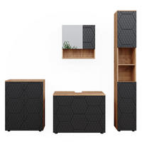 BADMÖBEL-SET Irma Anthrazit gestreift 4 Teile - Honigeiche/Anthrazit, Holzwerkstoff (80/58/41cm) - Vicco