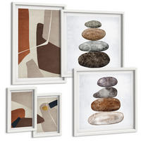BILDER SET 5er Set - 50x50 cm & 20x30 cm & 40x60 cm Weißer Rahmen - Abstrakte Boho-Formen - Weiß, Kunststoff (40/60cm) - TULUP