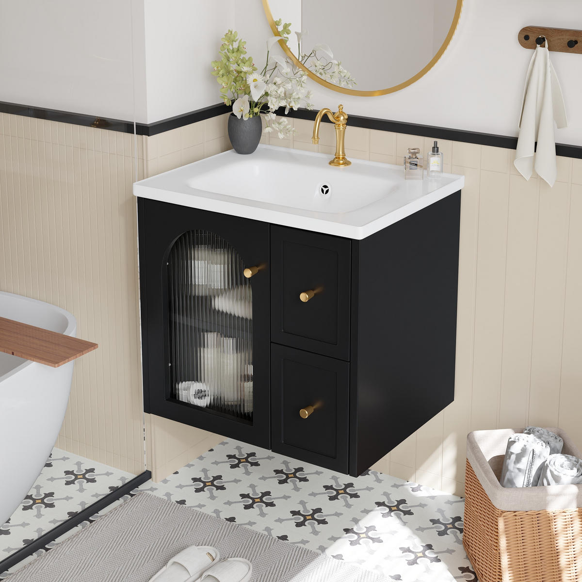 WASCHTISCHUNTERSCHRANK Schwarz 60,5/47,5/57 cm - Schwarz, Holz (60.5/57/47.5cm) - PANGIVO