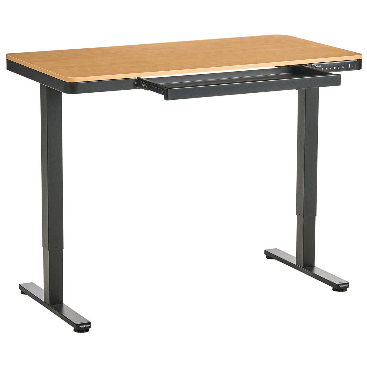 SCHREIBTISCH elektrisch höhenverstellbar 120/60 cm mit USB-Anschluss Schwarz/Hellbraun Penly - Hellbraun/Schwarz, Holzwerkstoff/Metall (60/120/70cm) - Beliani