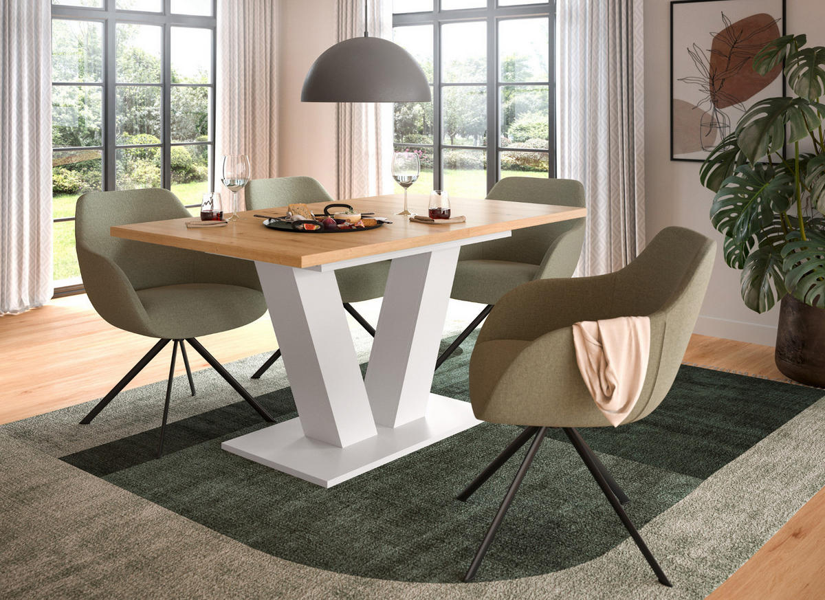 ESSTISCH weiß, Eiche Artisan, Küchentisch ausziehbar 150 - 190 cm - Weiß/Eiche Artisan, Holzwerkstoff/Metall (150/90/76cm) - Inn.Furn