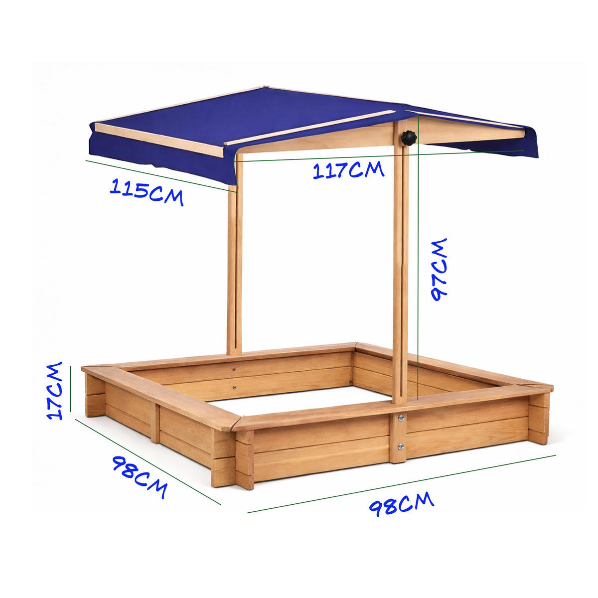 SANDKASTEN mit höhenverstellbarem Dach 98x98x17 cm - Braun, Naturmaterialien (98/98/17cm) - Bestlivings