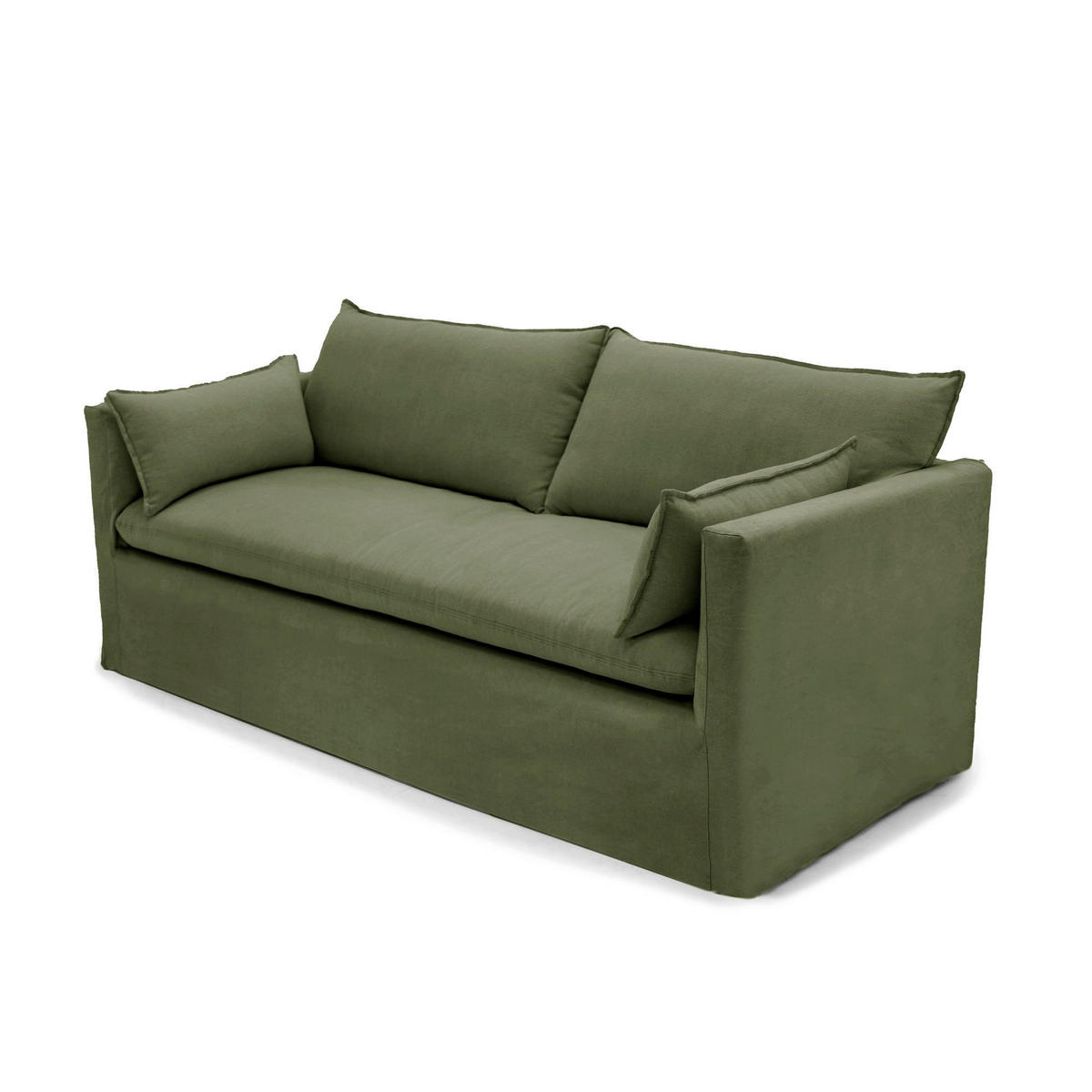 SOFA 3-SITZER Leinen und Baumwolle Khakigrün 206cm - Olivgrün/Grün, Textil (206/93/89cm) - Sia Home