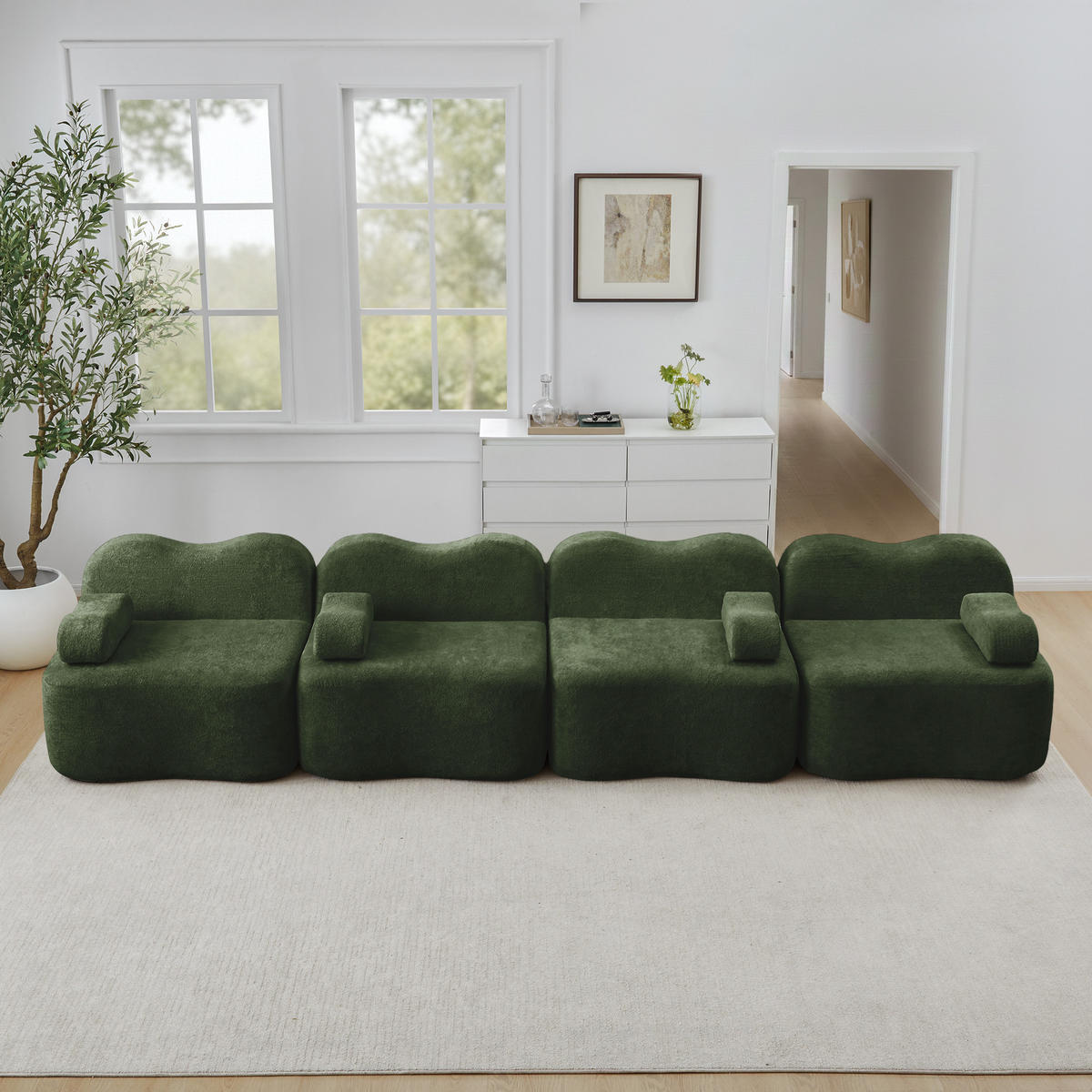4-SITZER SOFA Samt Grün mit Hocker - Grün, Textil (384/70/98cm) - WISHDOR
