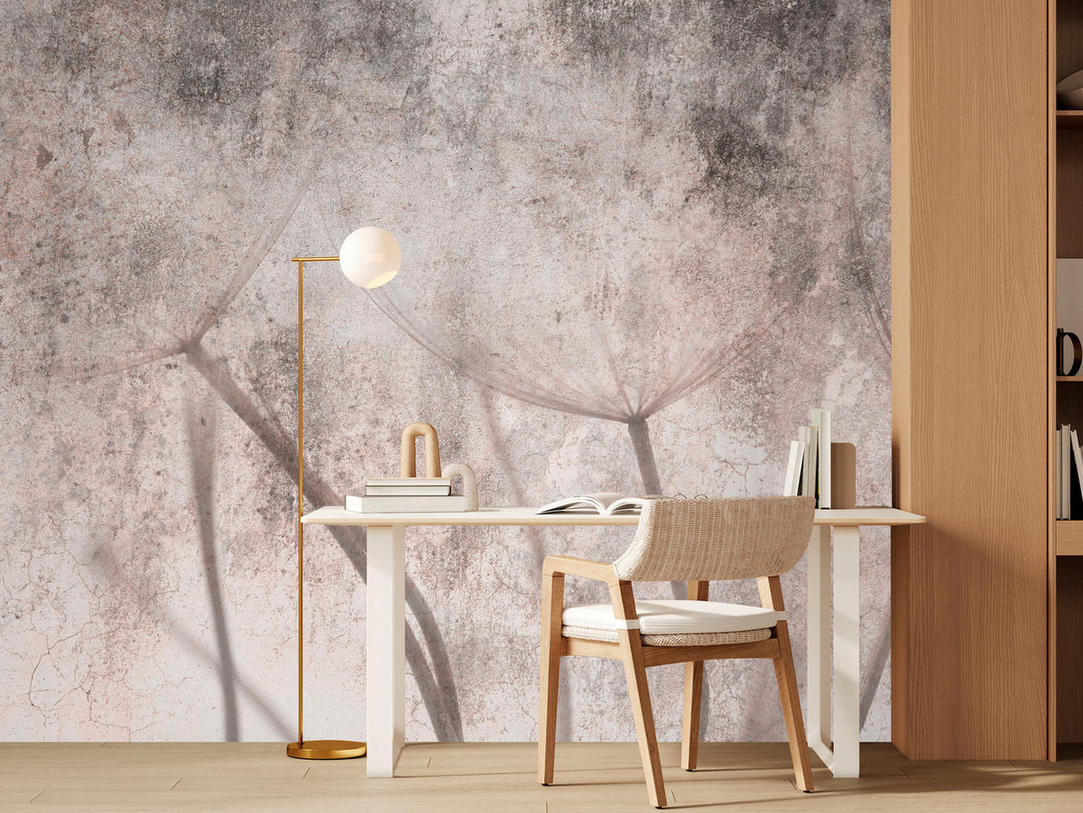 FOTOTAPETE für Schlafzimmer Retro Löwenzahn Beton Beige Minimalistisch 300x210 - Beige/Braun, Papier (300/210cm) - Muralo