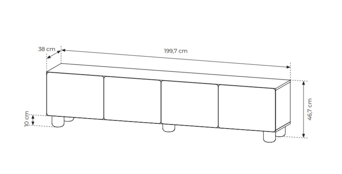 RTV-SCHRANK Olmo Vicenza Eiche, viertürig TV-Tisch - Alteiche, Holzwerkstoff (200/47/38cm) - Bettso