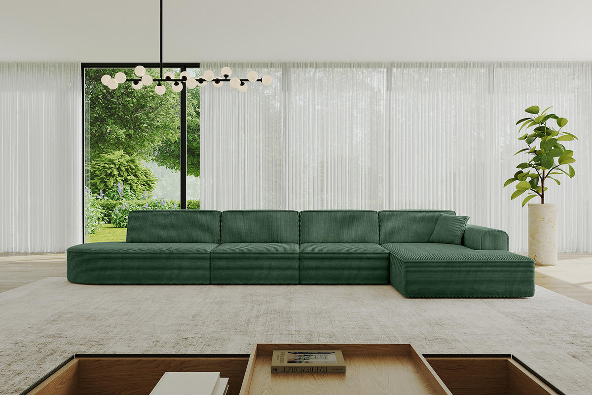 ECKSOFA Ottomane Rechts IREA-L3-v3 - 403x165x76 cm Grün - Grün, Holzwerkstoff/Textil (403/165cm) - ALTDECOR