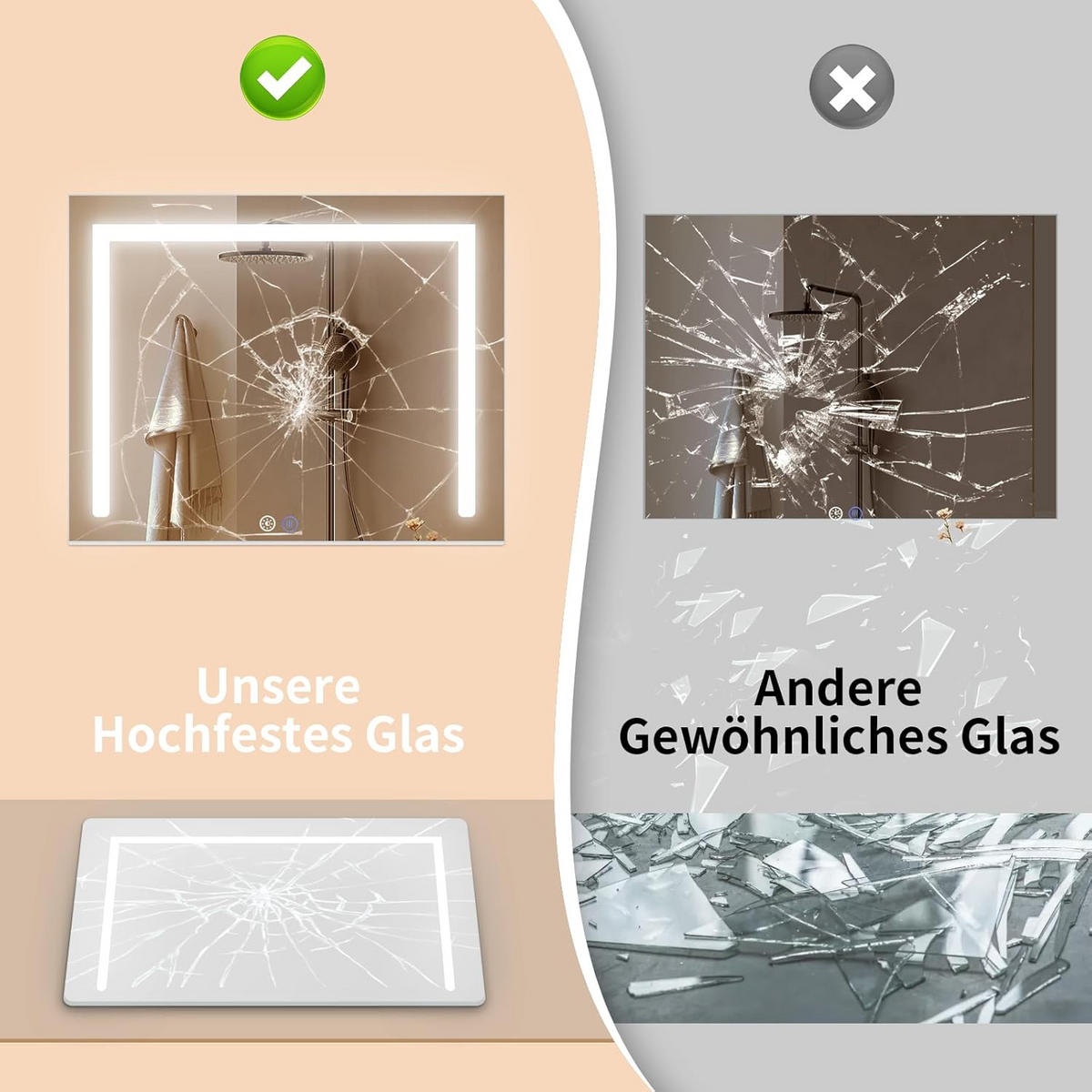 SCHMINKSPIEGEL Uxith 70/12/55 cm - Weiß, Glas/Metall (12/55/70cm) - ZMH