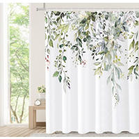 DUSCHVORHANG SET Grün Eukalyptus Blätter floral Dekoration 180 x 180 cm mit Haken Badezimmer - Weiß, Textil (180/180cm) - MCBOSON