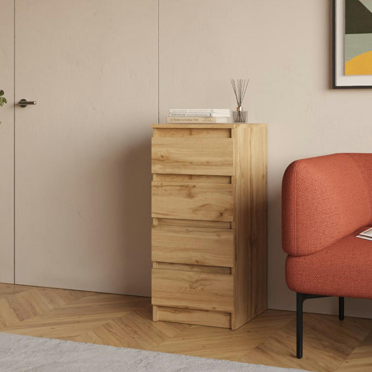 SIDEBOARD SOLA KOM2-4S Schubladen Eiche Wotan - Eiche Wotan, Holzwerkstoff/Kunststoff (40/90/43cm) - Komodee