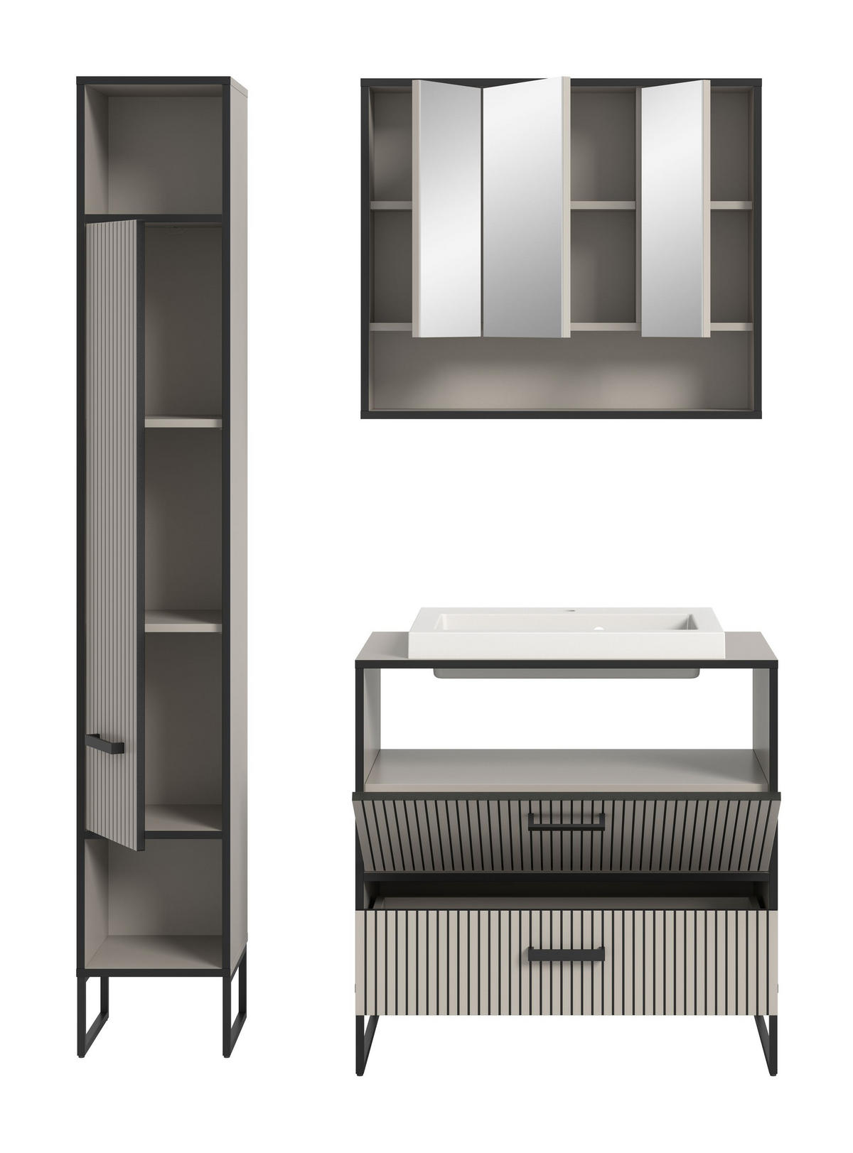 BADKOMBINATION 3tlg. Bagno Bad in Kaschmir Nachbildung und schwarz B/H/T: 125x192x48 cm - Kaschmir, Holzwerkstoff (125/192/48cm)