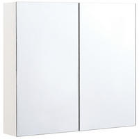 BAD SPIEGELSCHRANK weiß/silber 80/70 cm Navarra - Silberfarben/Weiß, Holz (80/70/14cm) - Beliani