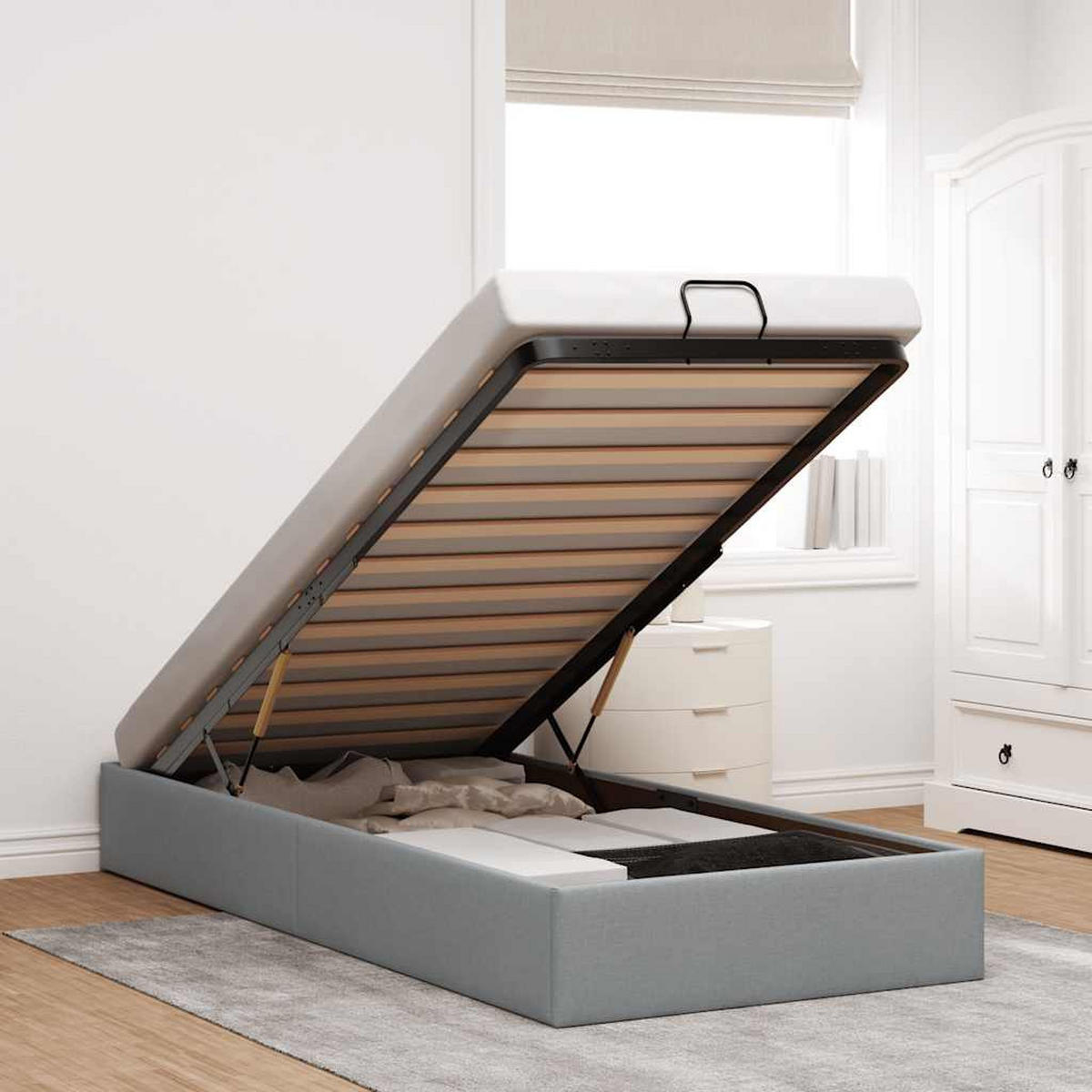 OTTOMAN-BETT Ohne Matratze Hellgrau 100/200 Cm Stoff - Grau, Holzwerkstoff (100/200cm) - vidaXL