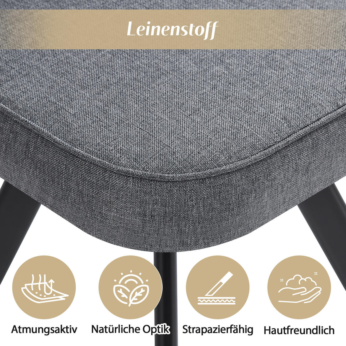 ESSTISCH SET 6 Personen 140x90cm Walnuss Grau Leinen - Walnussfarben/Grau, Holzwerkstoff (140/73/90cm) - FLIEKS